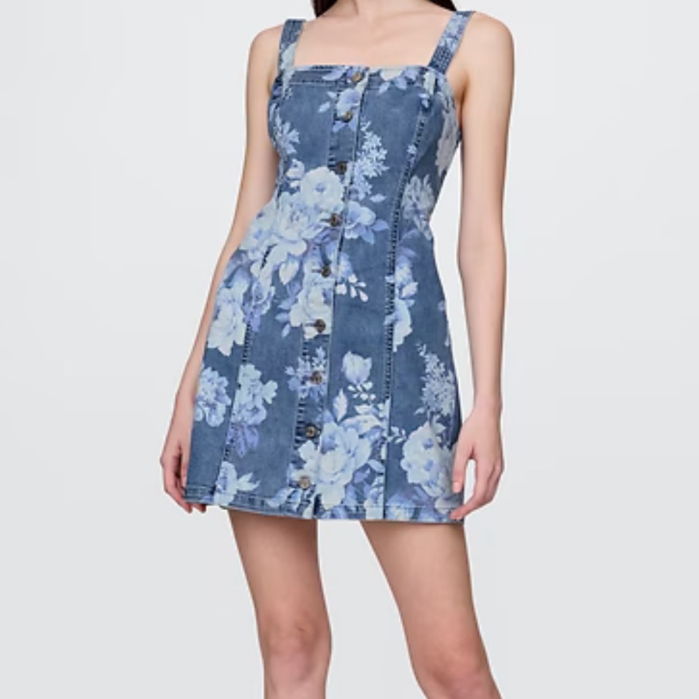 EUC worn Twice! Gap Floral mini Denim Dress size Medium ~$80